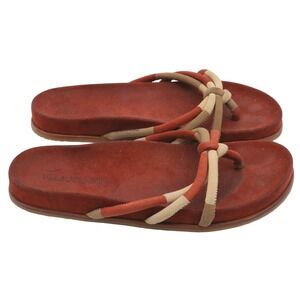 Ulla Johnson Adria Tricolor Knotted Suede Flat Thong Sandals Rust Tan Size 37